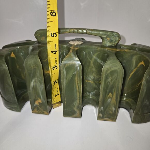 Vintage Green Swirled Bakelite / Catalin Poker Chip & Card Deck Holder Rare - Picture 6 of 8